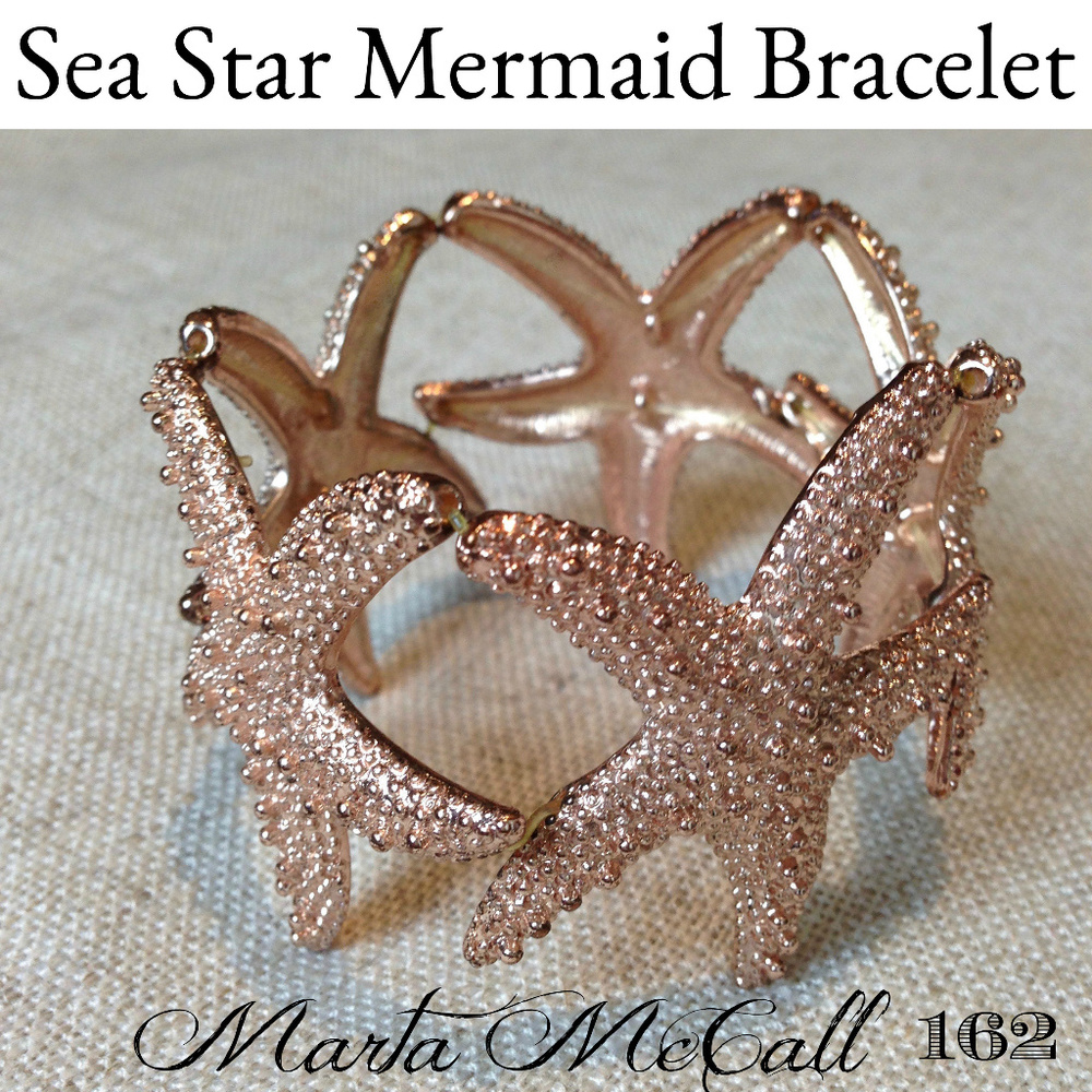 PINK Gold Toned Metal Sea Star Star Fish Bracelet